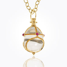 Load image into Gallery viewer, 18K Stupa Amulet with oval rock crystal, orange sapphire and ruby
