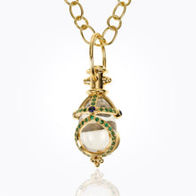 Load image into Gallery viewer, 18K Stupa Amulet with oval rock crystal, blue sapphire and tsavorite
