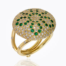 Load image into Gallery viewer, 18K Sea Biscuit Ring with tsavorite and diamond pavé

