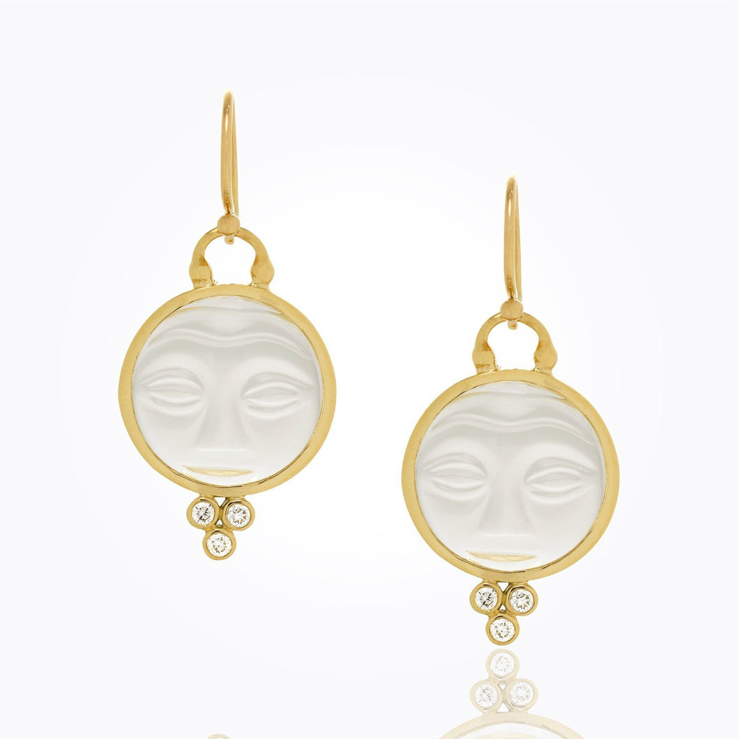 18K Moonface Earrings with rock crystal and diamond ganulation