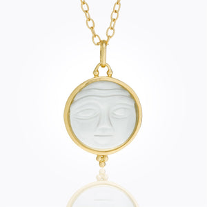 18K Moonface Pendant with carved rock crystal