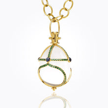 Load image into Gallery viewer, 18K Stupa Amulet with oval rock crystal, blue sapphire and tsavorite
