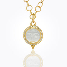 Load image into Gallery viewer, 18K Moonface Pendant with carved rock crystal and diamond pave
