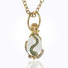Load image into Gallery viewer, 18K Serpent Amulet with oval rock crystal, blue sapphire , tsavorite, and diamond pavé
